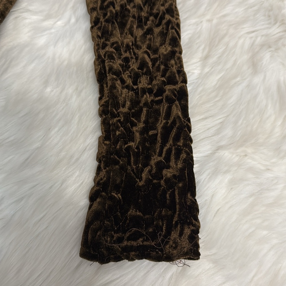 Vintage 90s MGR Velvet Empire Smocked Brown Mini Dress Women Size M - Picture 7 of 11